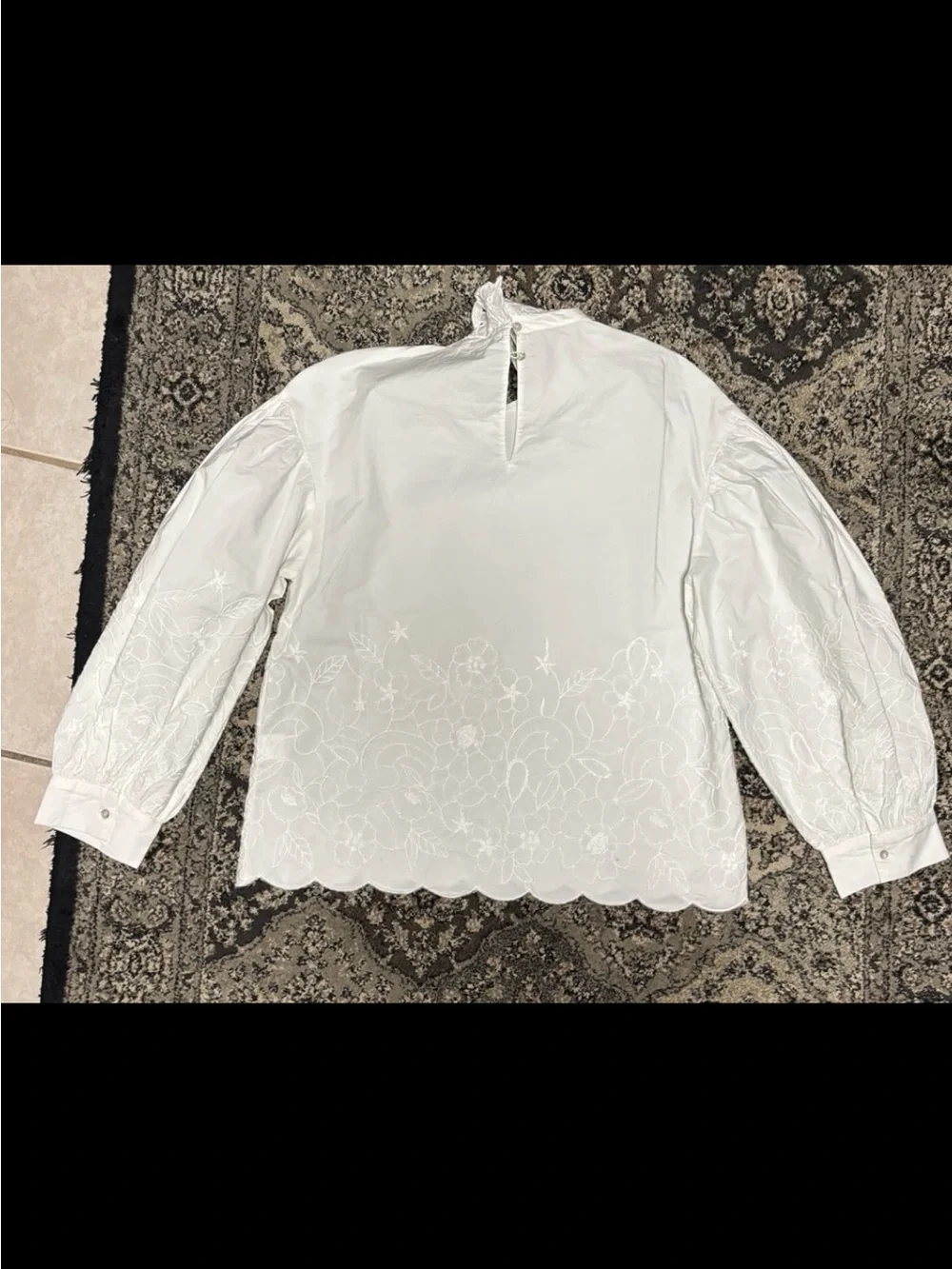 Zara White Eyelet Lace Collar Long Sleeve Blouse size S